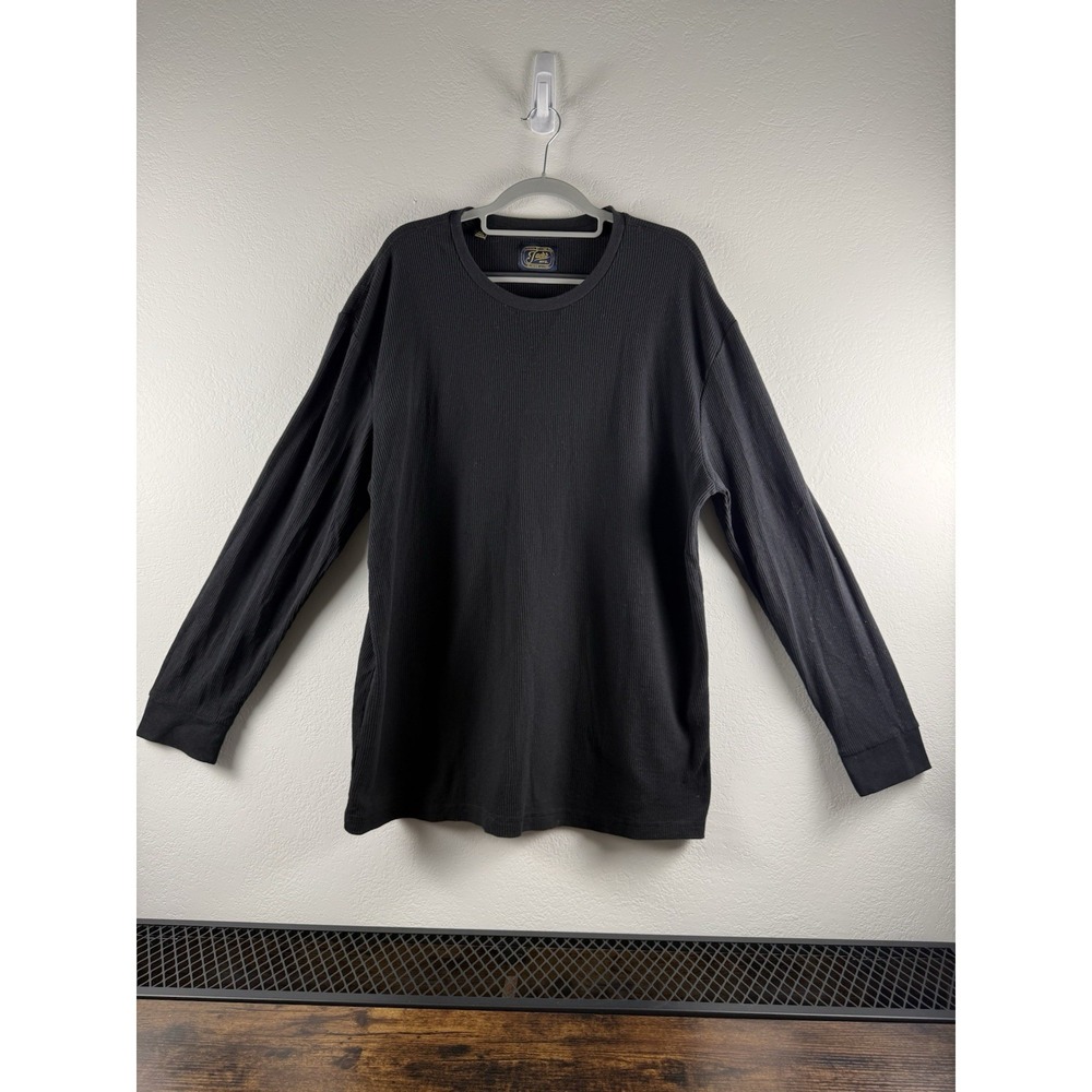 Jachs MFG Men's XXL Waffle‎ Knit Thermal Shirt Black Long Sleeve Crewneck Cotton
